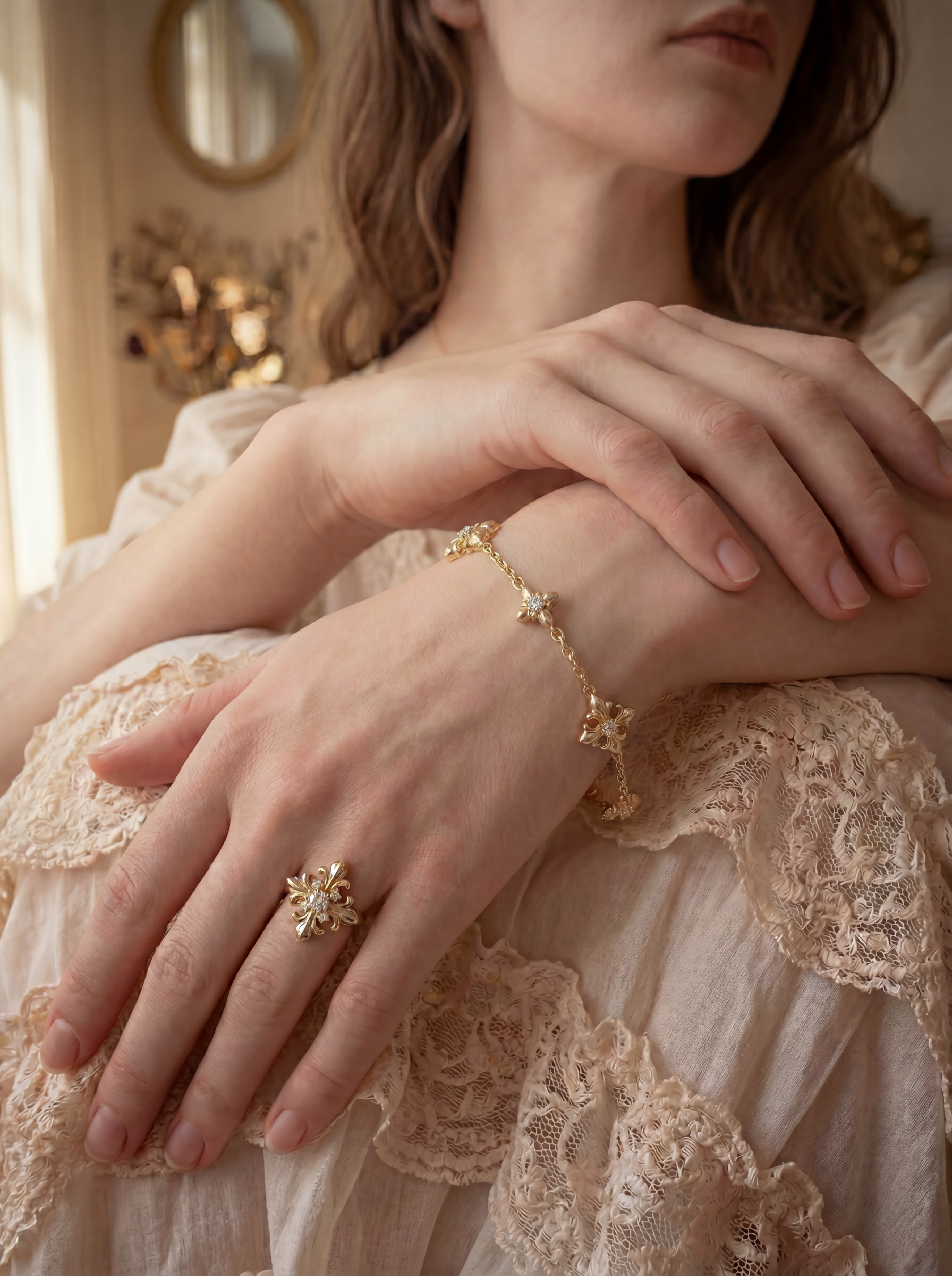 The Golden Iris – Delicate Charm Bracelet in 18K Gold Plated Eco Brass