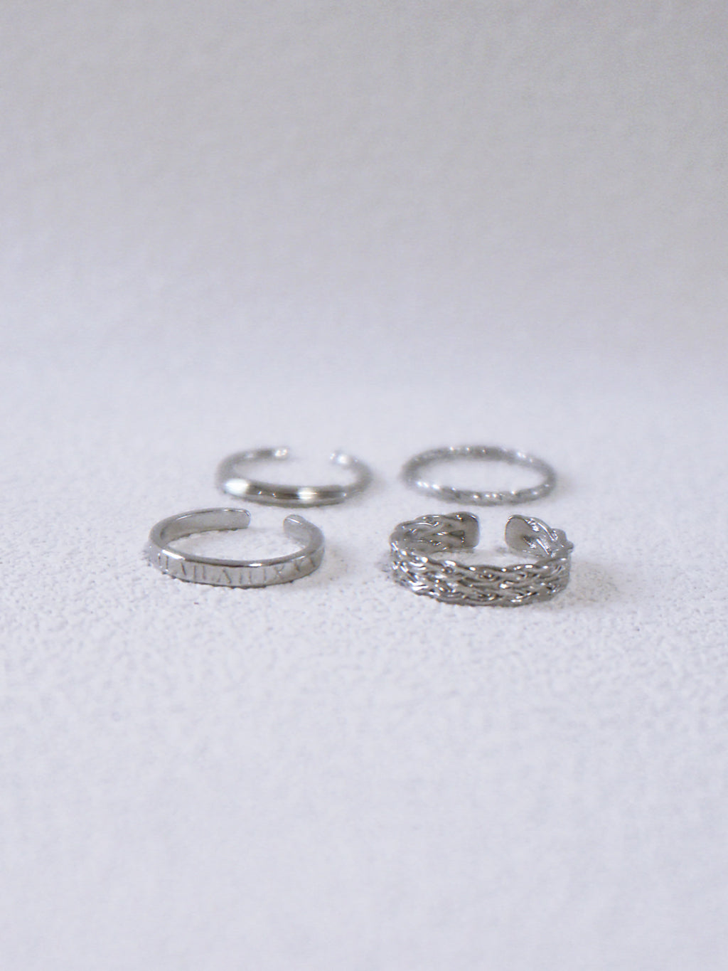 Essential Set – Minimalist Silver Band Ring Set of 4