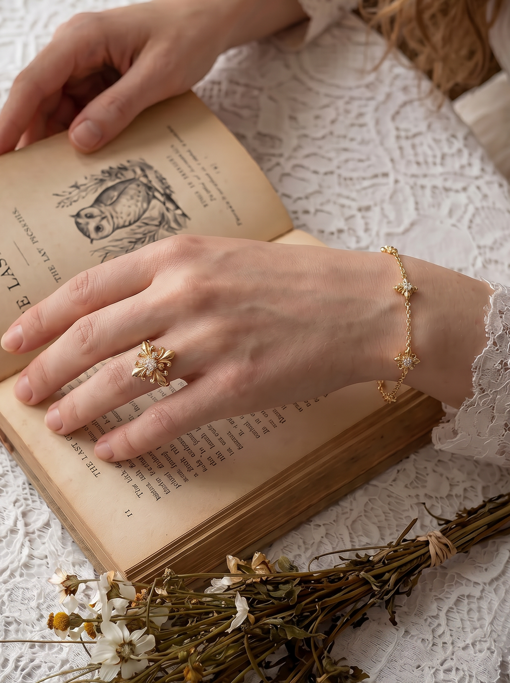 The Golden Iris – Delicate Charm Bracelet in 18K Gold Plated Eco Brass