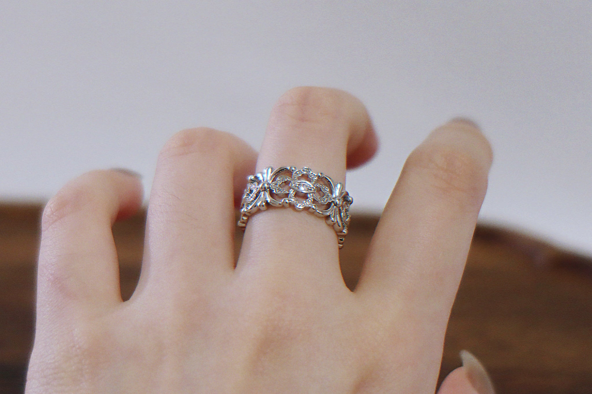 Lillian – Vintage Filigree Lace Ring with Micro-diamond Settings