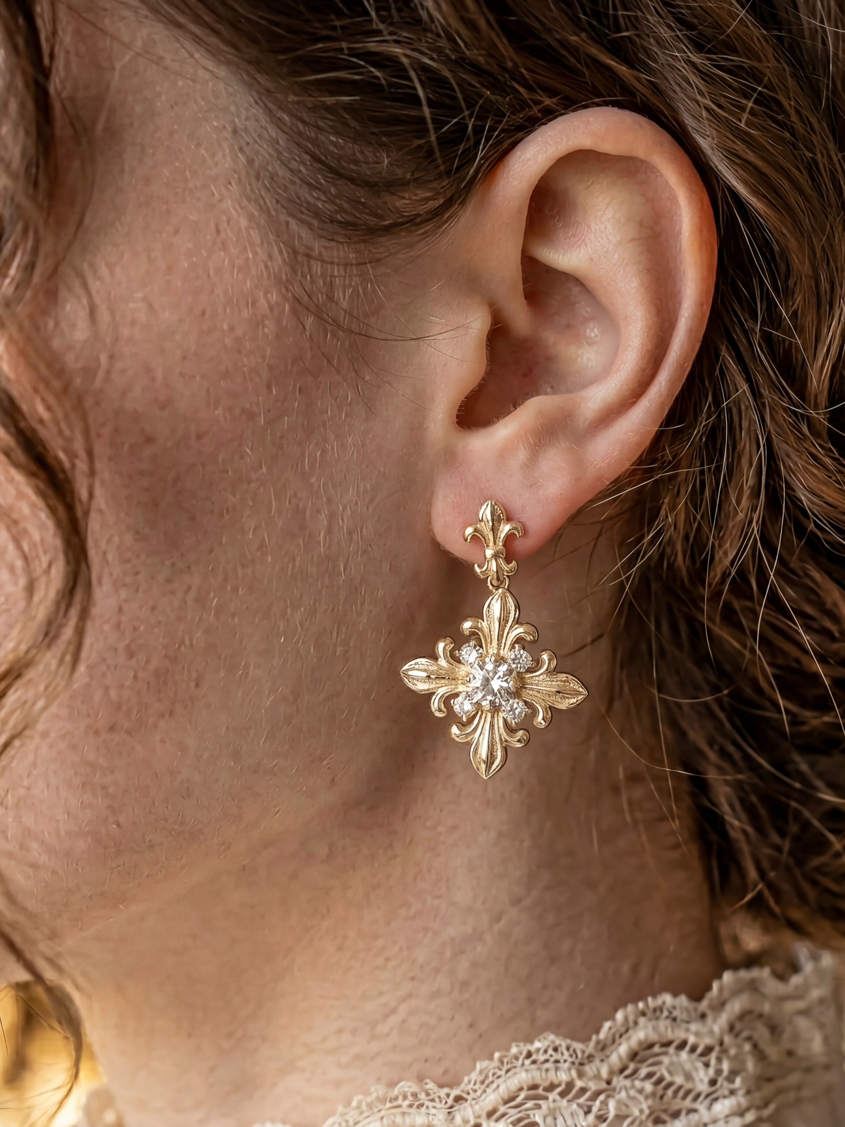 The Golden Iris – Elegant Drop Earrings in 18K Gold Plated Eco Brass