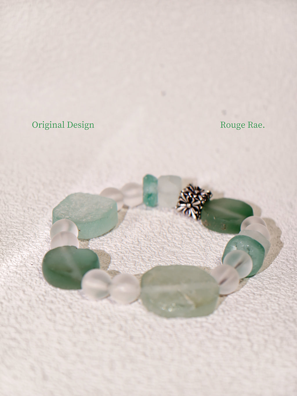 The Aegean Drift – Mint Glass & Miao-carved Cube Bracelet