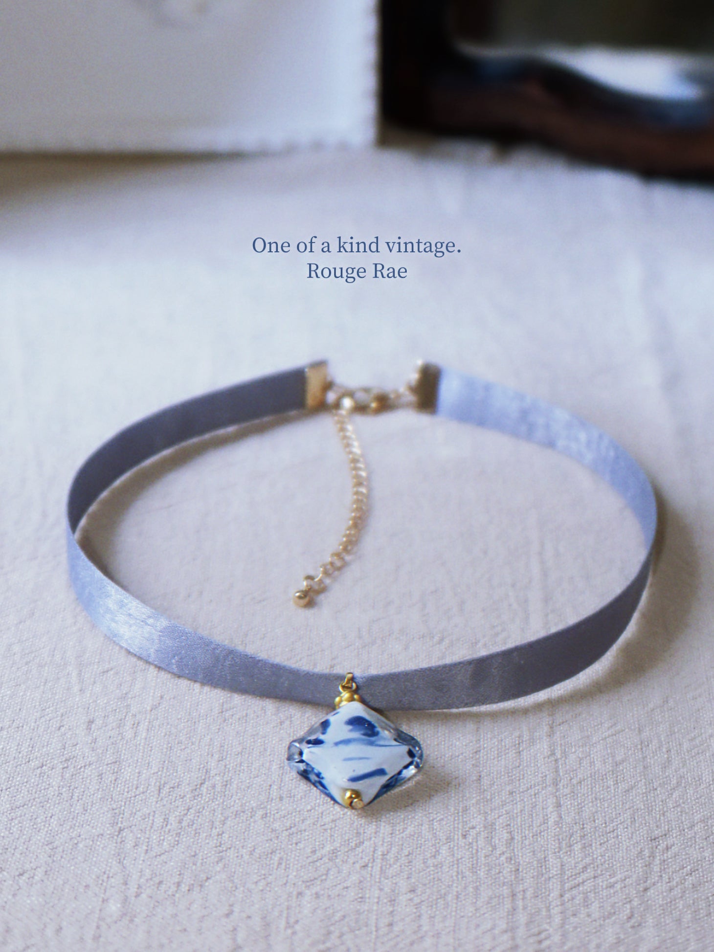 The Floating Ink. Chinoiserie Diamond Lampwork Glass Ribbon Necklace