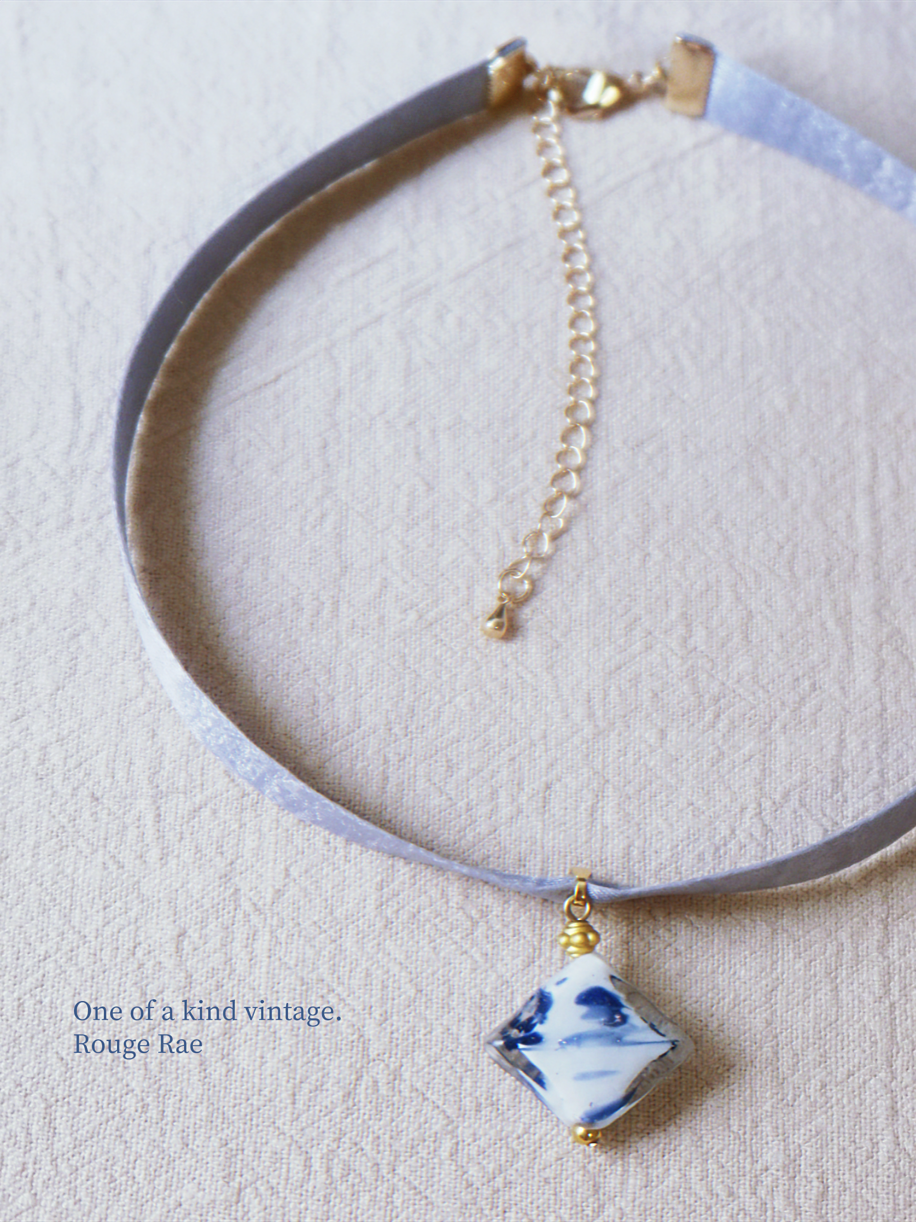 The Floating Ink. Chinoiserie Diamond Lampwork Glass Ribbon Necklace