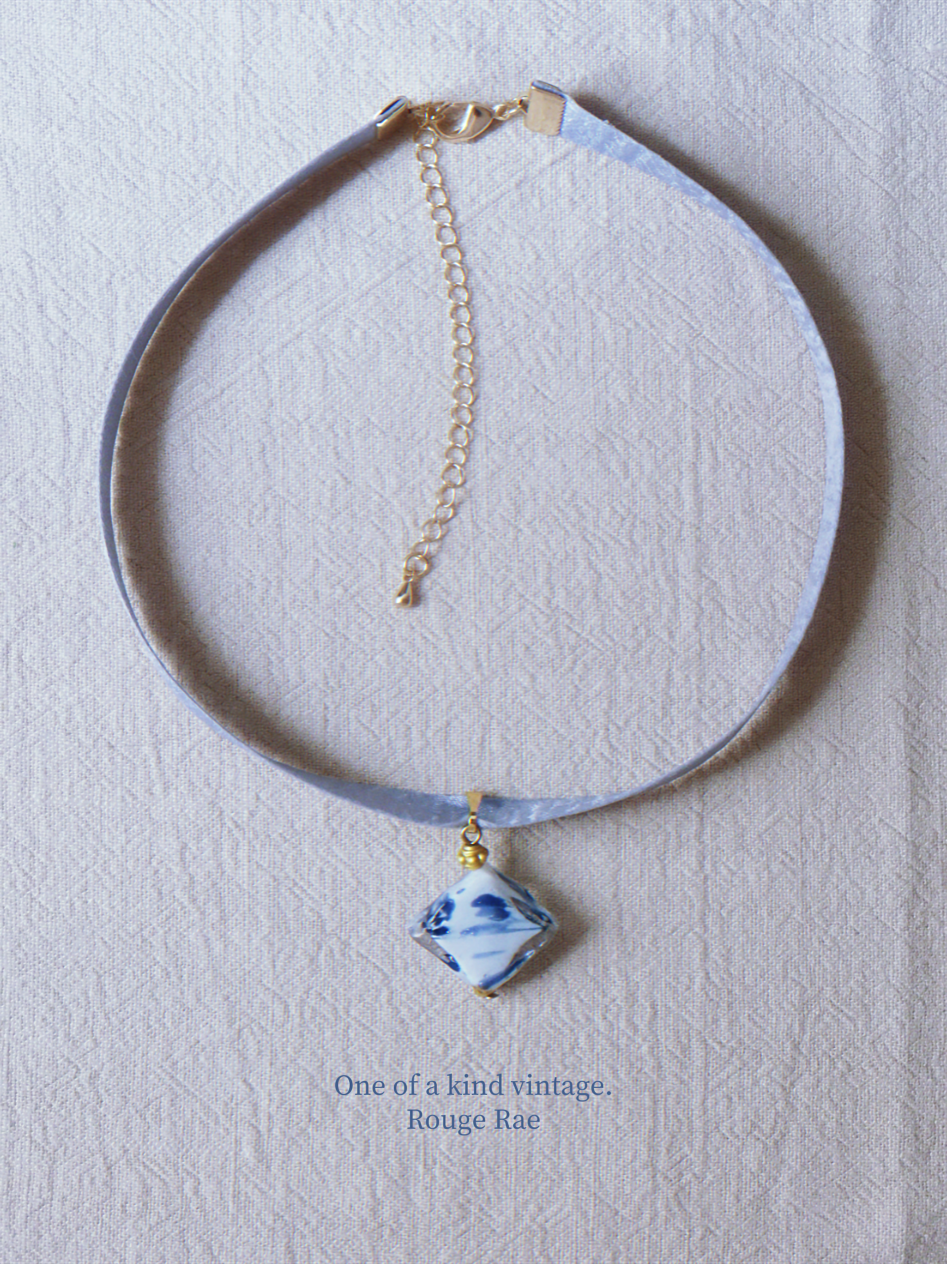 The Floating Ink. Chinoiserie Diamond Lampwork Glass Ribbon Necklace