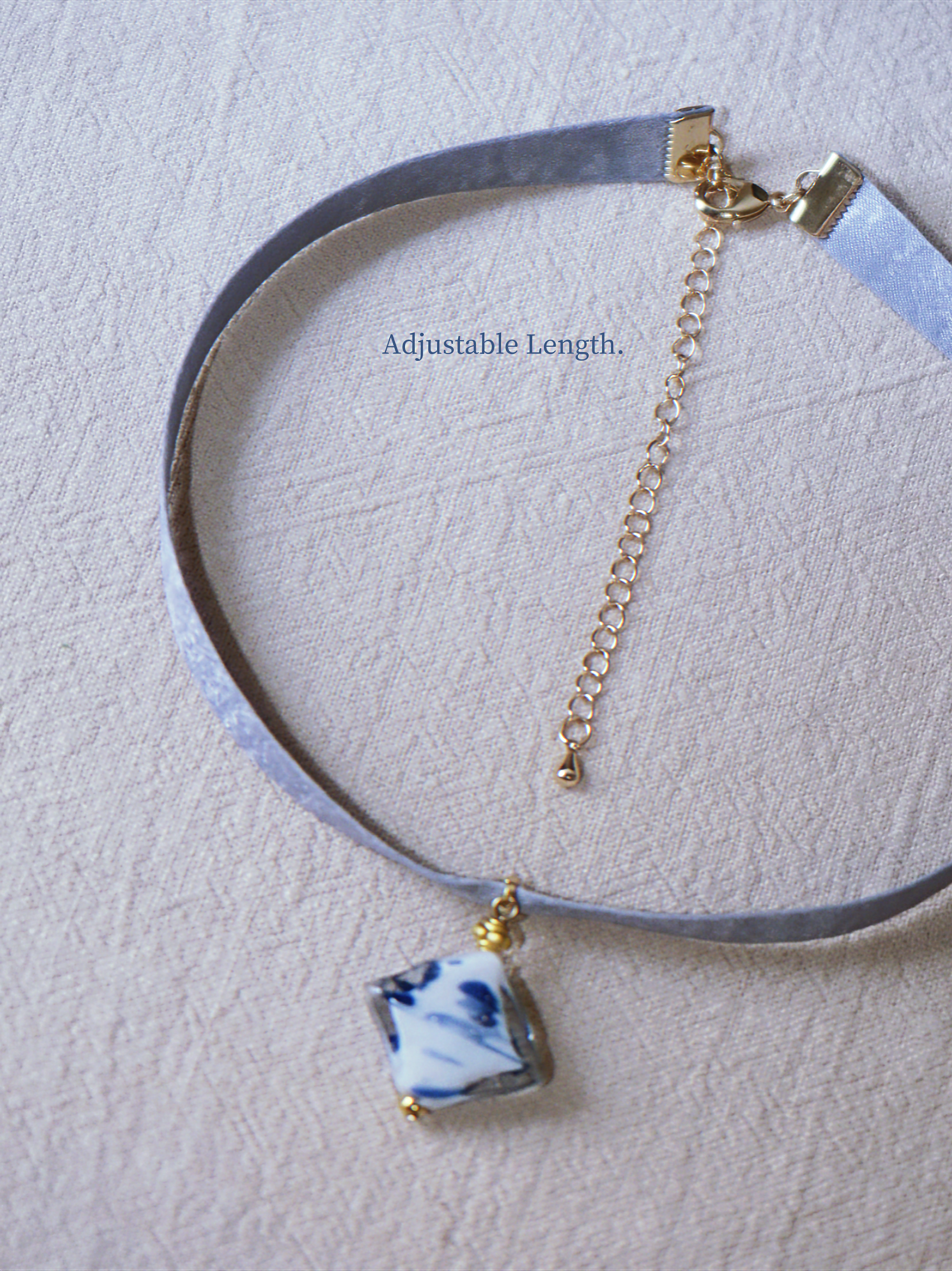 The Floating Ink. Chinoiserie Diamond Lampwork Glass Ribbon Necklace