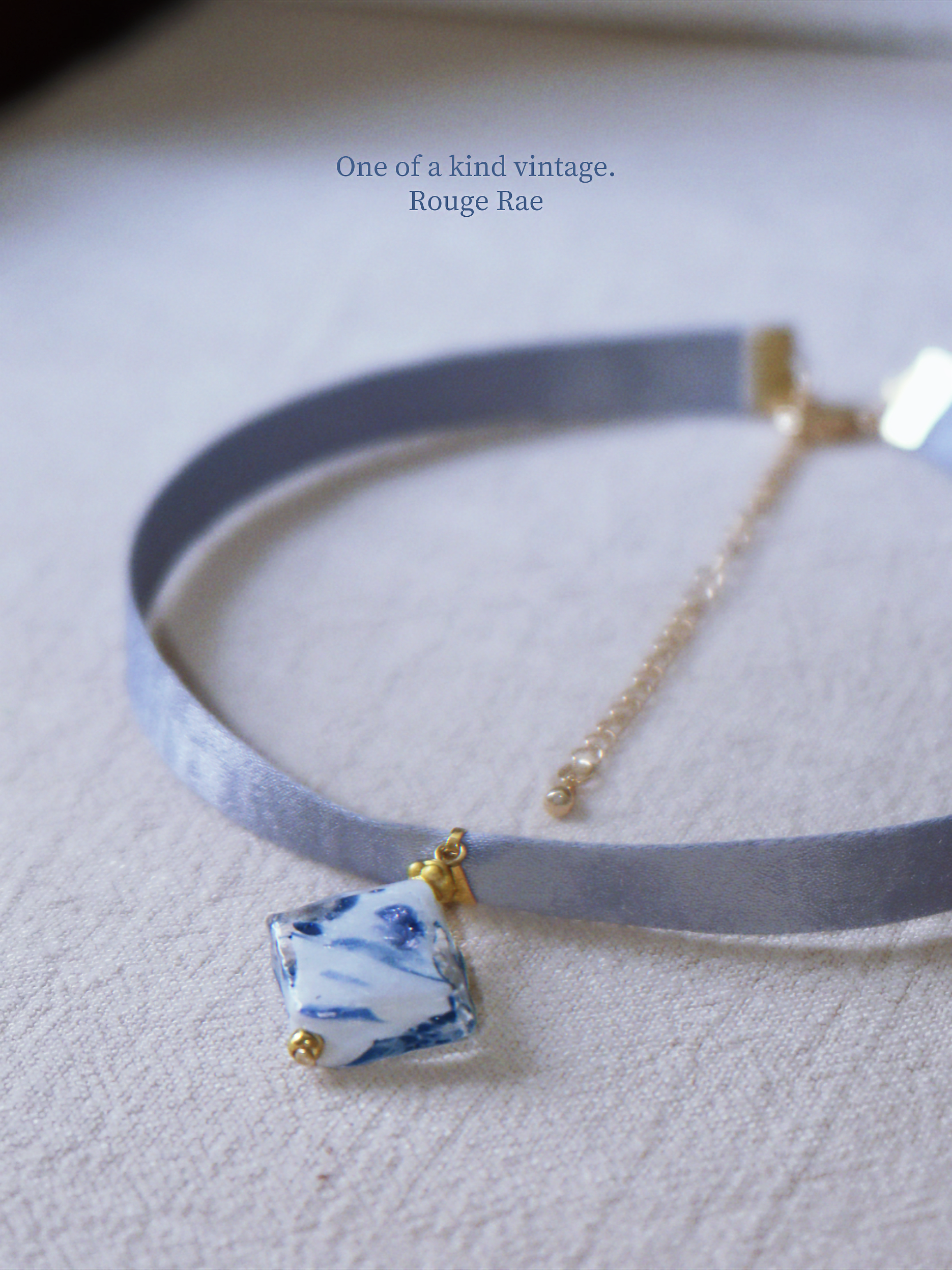 The Floating Ink. Chinoiserie Diamond Lampwork Glass Ribbon Necklace
