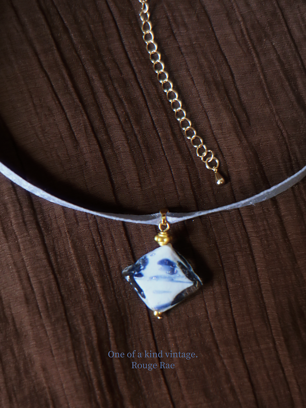 The Floating Ink. Chinoiserie Diamond Lampwork Glass Ribbon Necklace