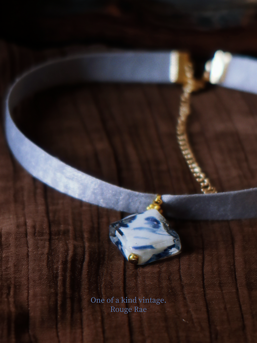The Floating Ink. Chinoiserie Diamond Lampwork Glass Ribbon Necklace