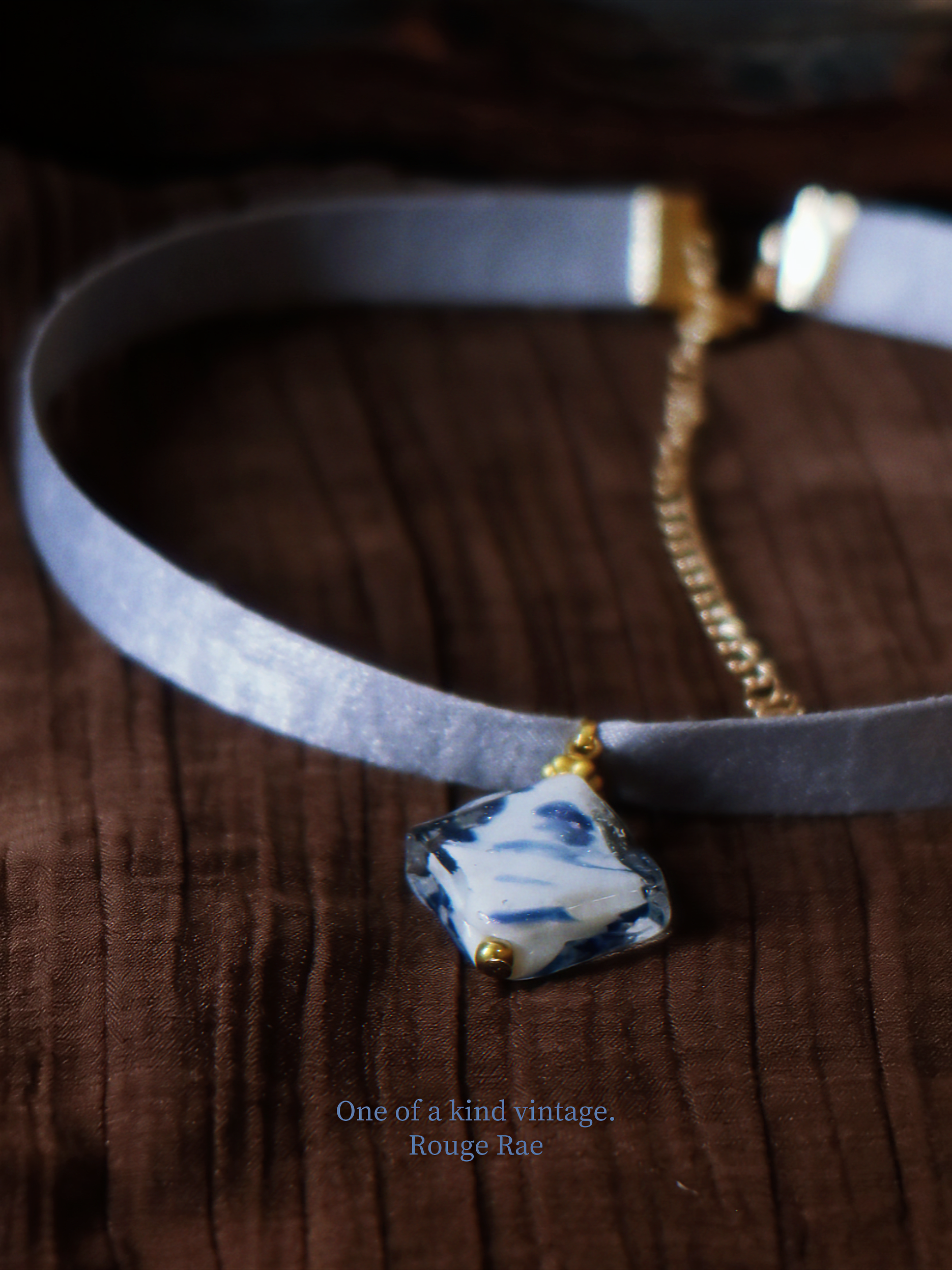 The Floating Ink. Chinoiserie Diamond Lampwork Glass Ribbon Necklace