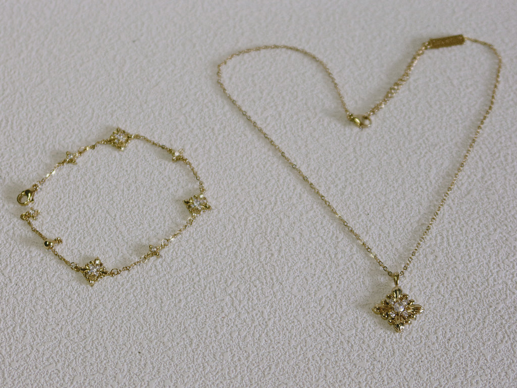 The Golden Iris – Delicate Charm Bracelet in 18K Gold Plated Eco Brass