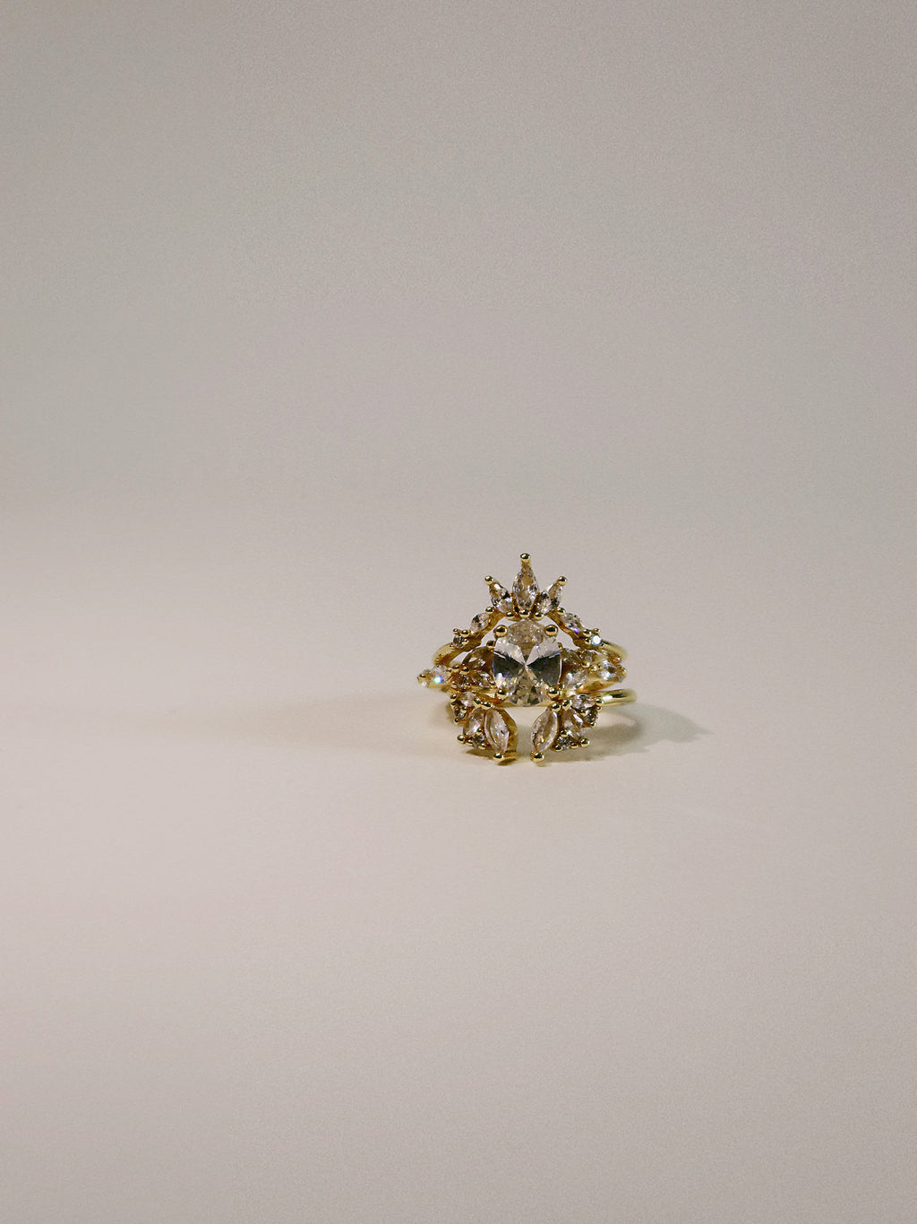 The Sovereign Trinity: The Throne — Gold Plated Eco-Brass Curved Cluster Cubic Zirconia Ring