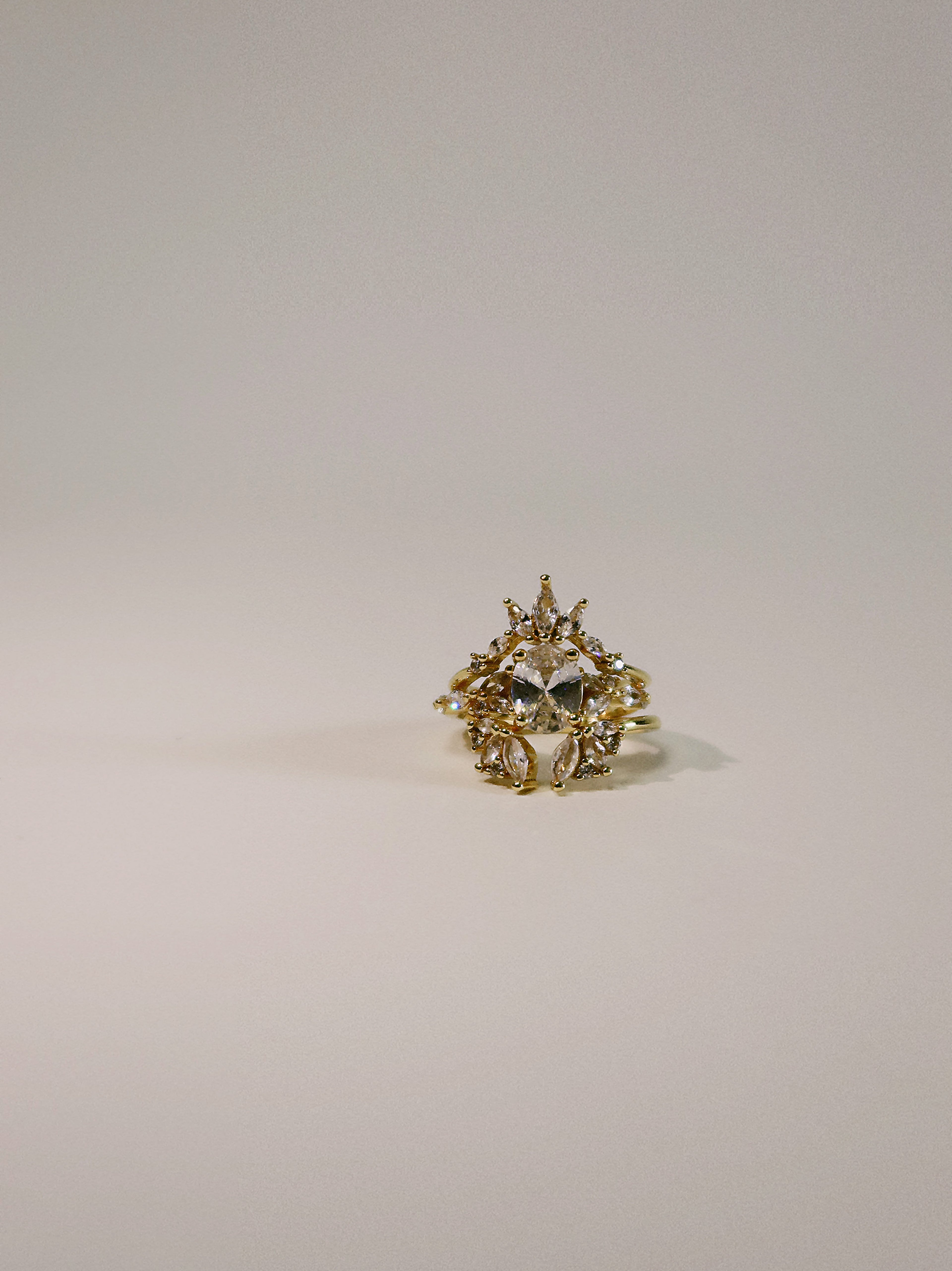 The Sovereign Trinity: The Throne — Gold Plated Eco-Brass Curved Cluster Cubic Zirconia Ring