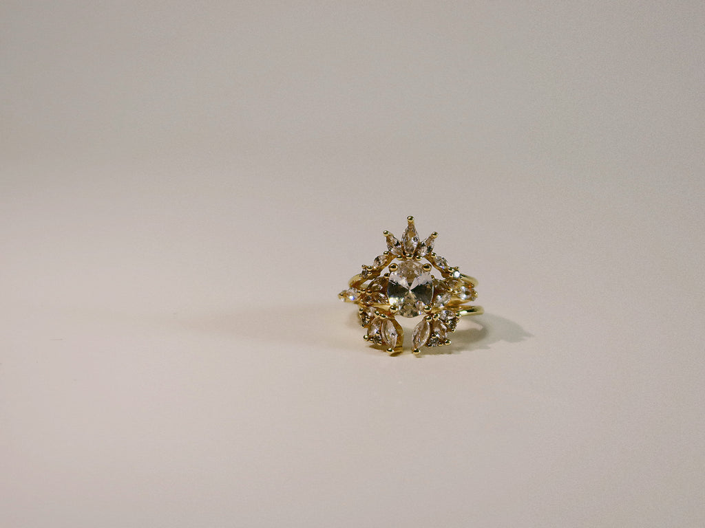 The Sovereign Trinity: The Throne — Gold Plated Eco-Brass Curved Cluster Cubic Zirconia Ring