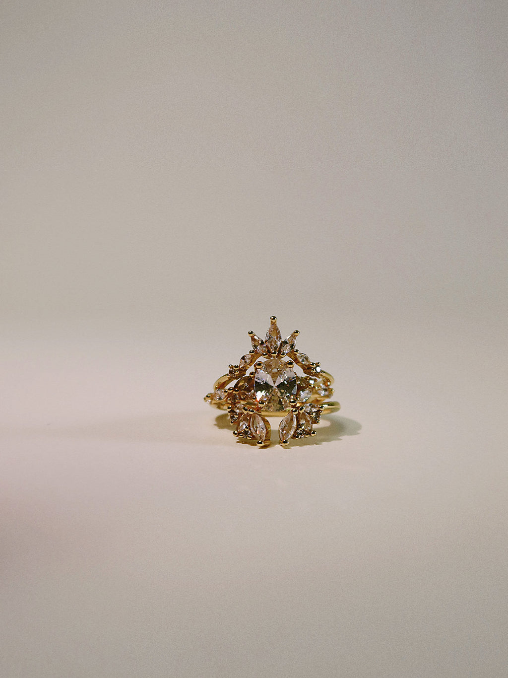 The Sovereign Trinity: The Throne — Gold Plated Eco-Brass Curved Cluster Cubic Zirconia Ring