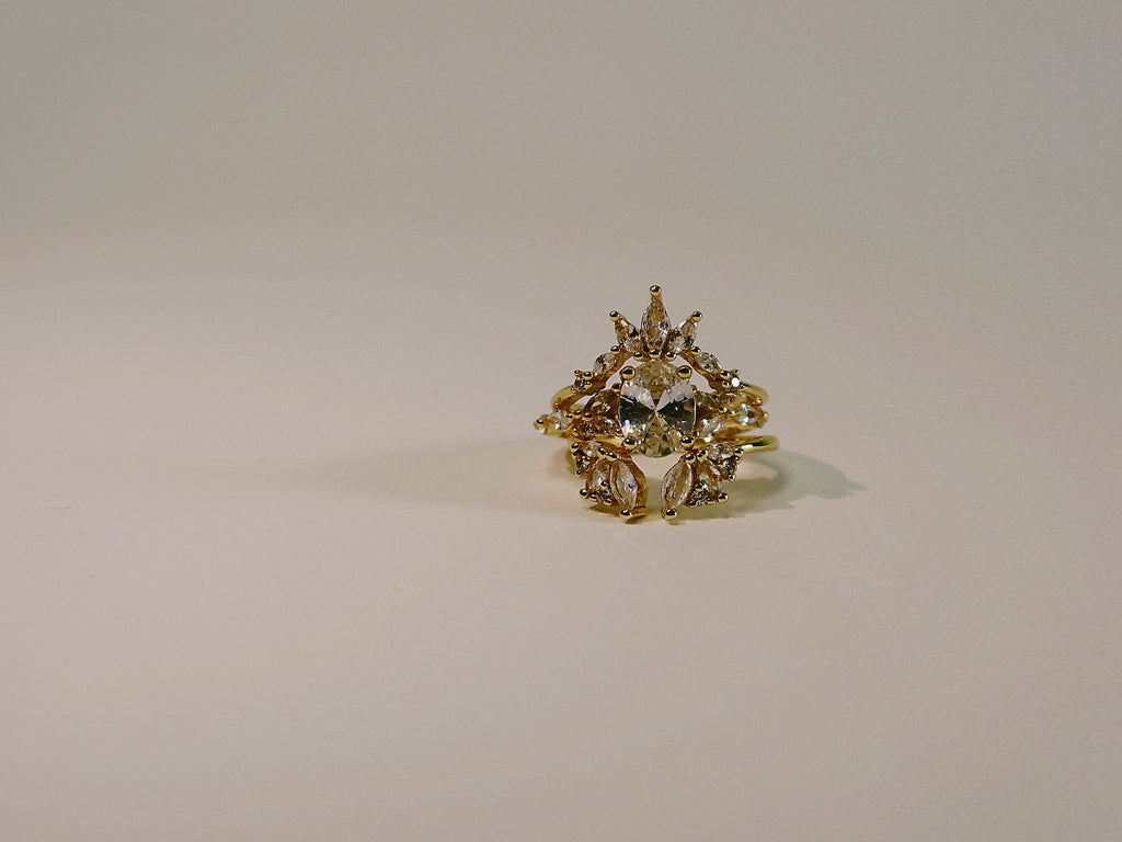 The Sovereign Trinity: The Throne — Gold Plated Eco-Brass Curved Cluster Cubic Zirconia Ring