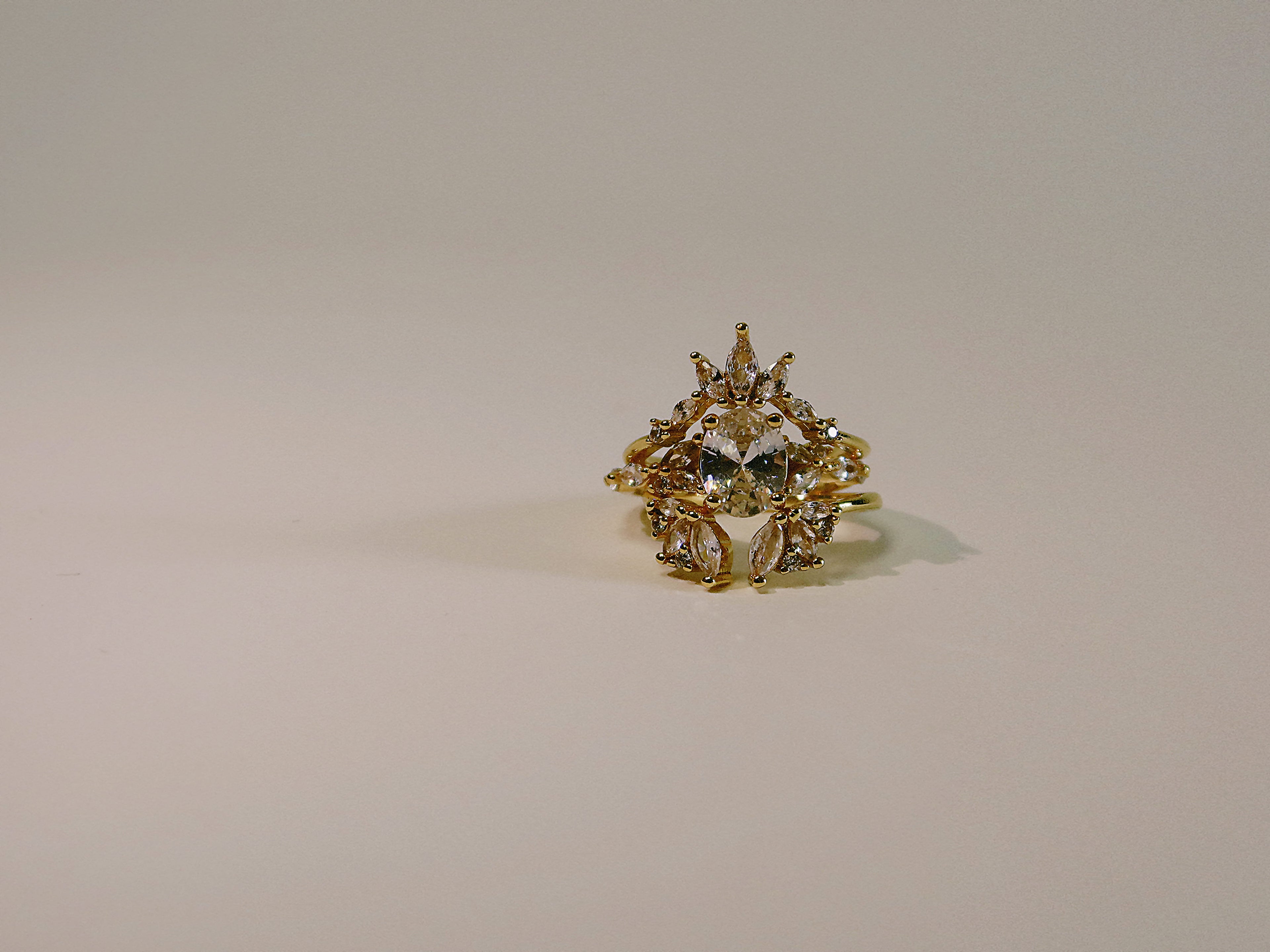 The Sovereign Trinity: The Throne — Gold Plated Eco-Brass Curved Cluster Cubic Zirconia Ring
