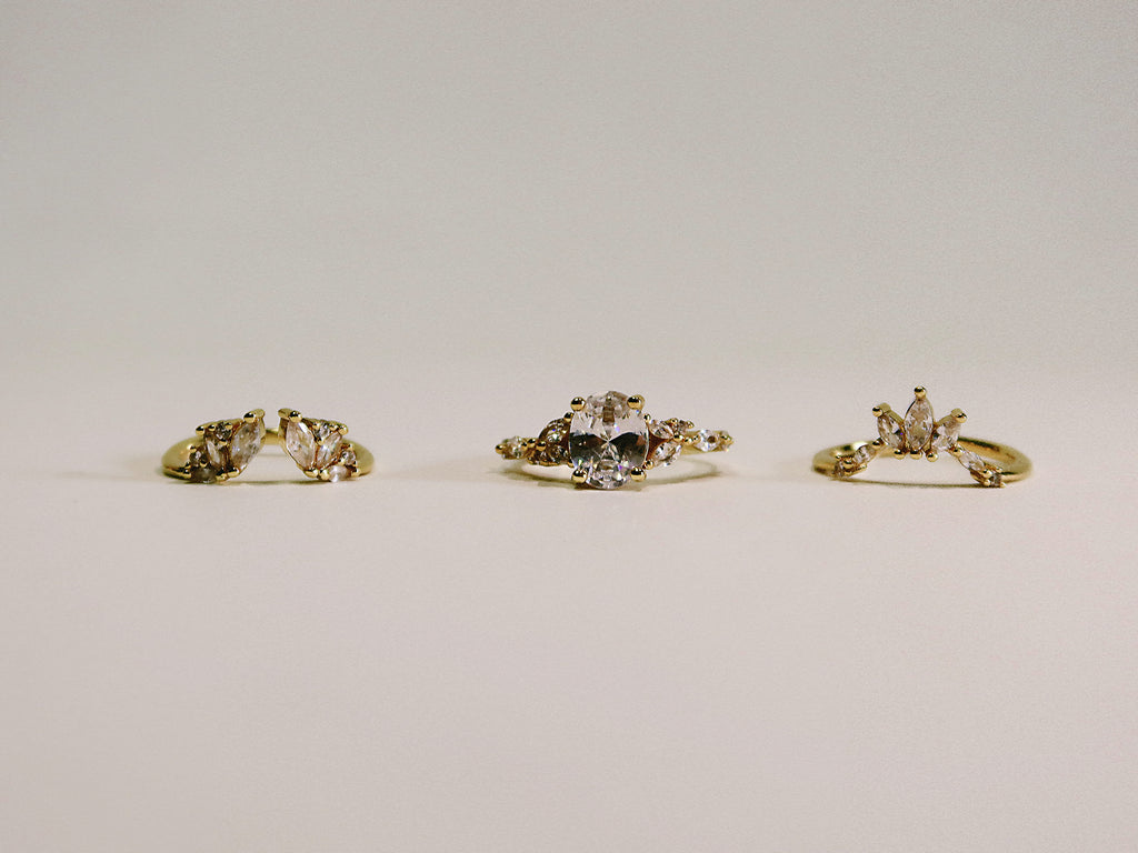 The Sovereign Trinity: The Throne — Gold Plated Eco-Brass Curved Cluster Cubic Zirconia Ring