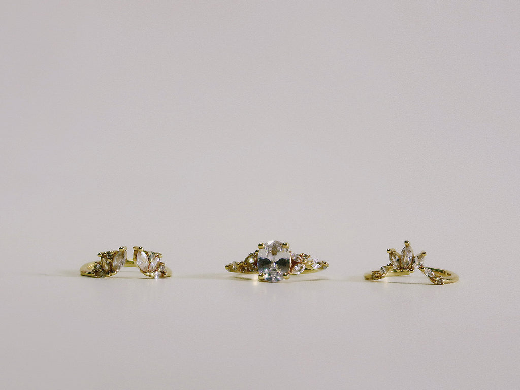 The Sovereign Trinity: The Throne — Gold Plated Eco-Brass Curved Cluster Cubic Zirconia Ring