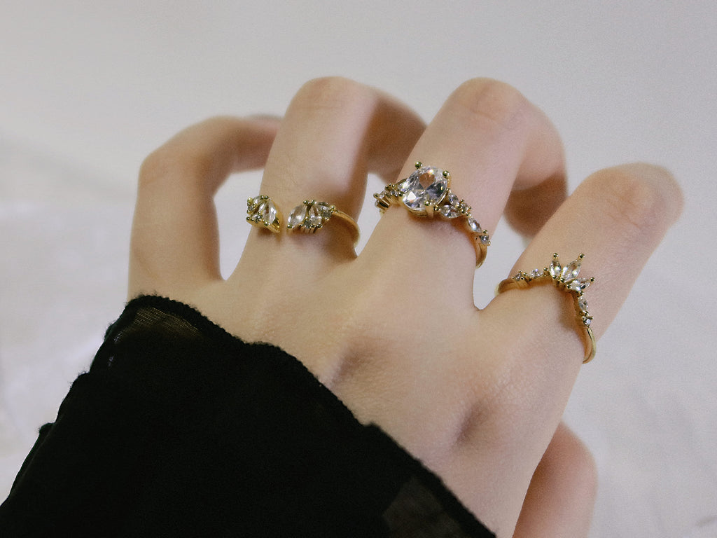 The Sovereign Trinity: The Throne — Gold Plated Eco-Brass Curved Cluster Cubic Zirconia Ring