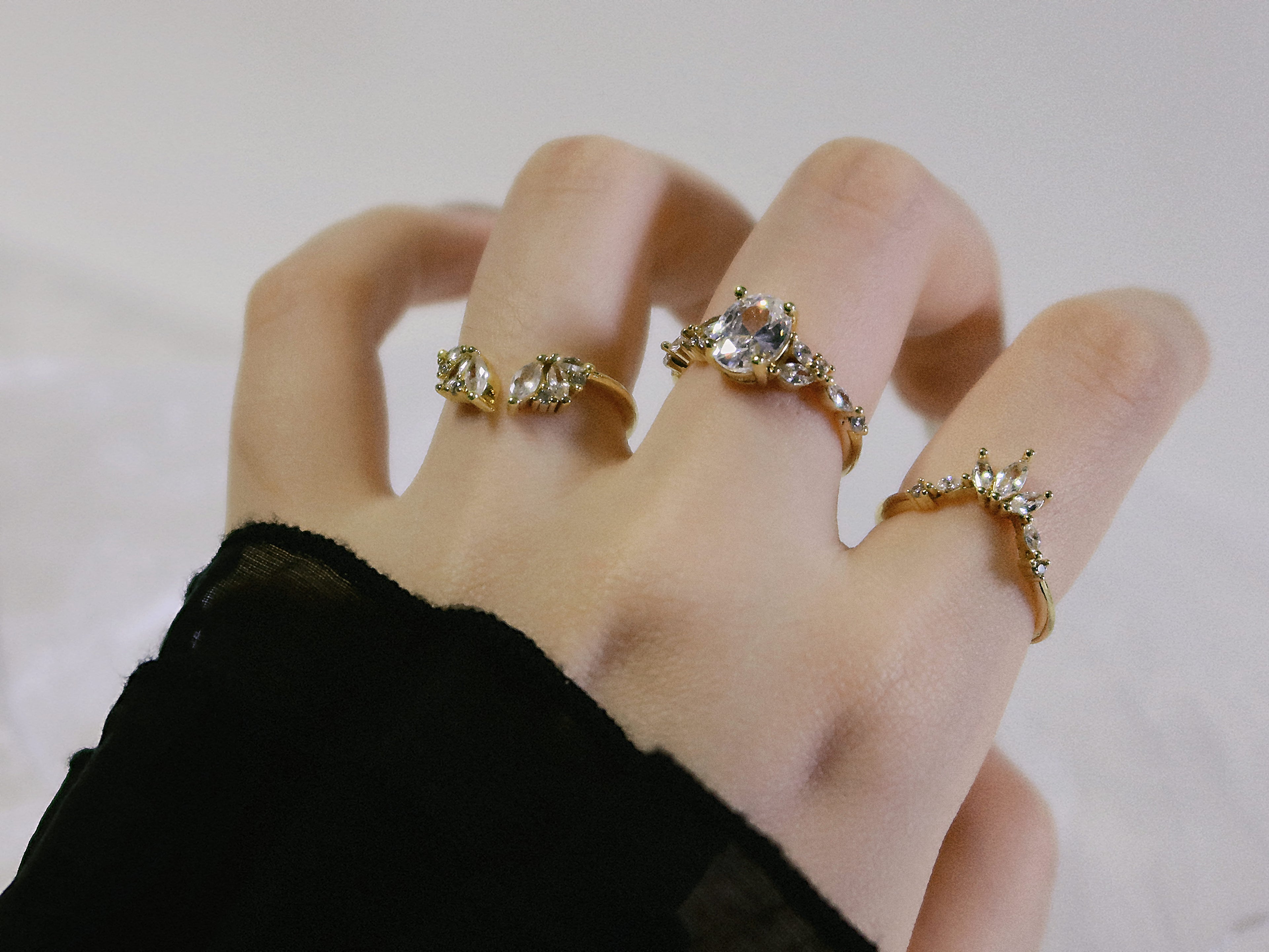 The Sovereign Trinity: The Throne — Gold Plated Eco-Brass Curved Cluster Cubic Zirconia Ring