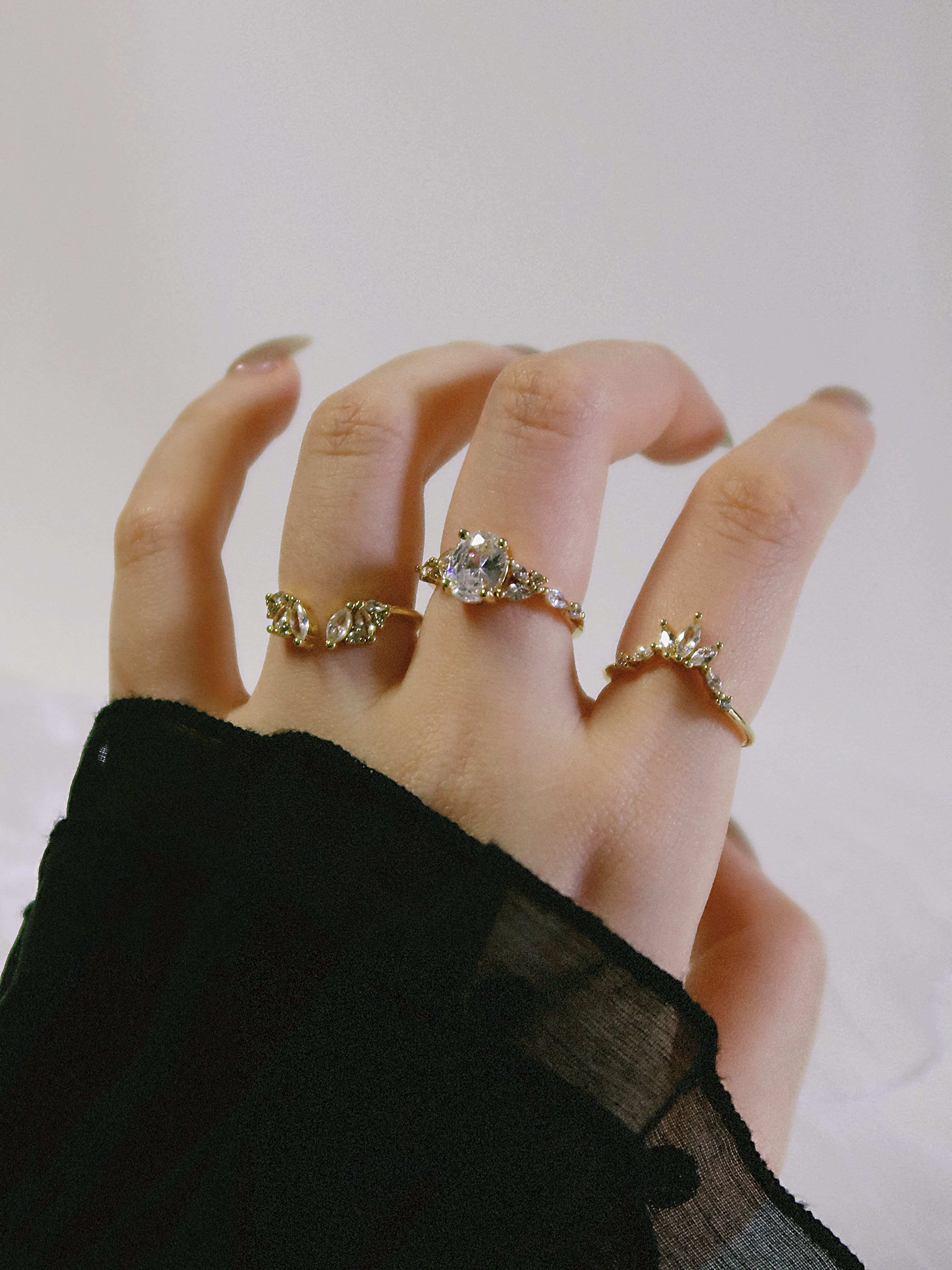 The Sovereign Trinity: The Throne — Gold Plated Eco-Brass Curved Cluster Cubic Zirconia Ring
