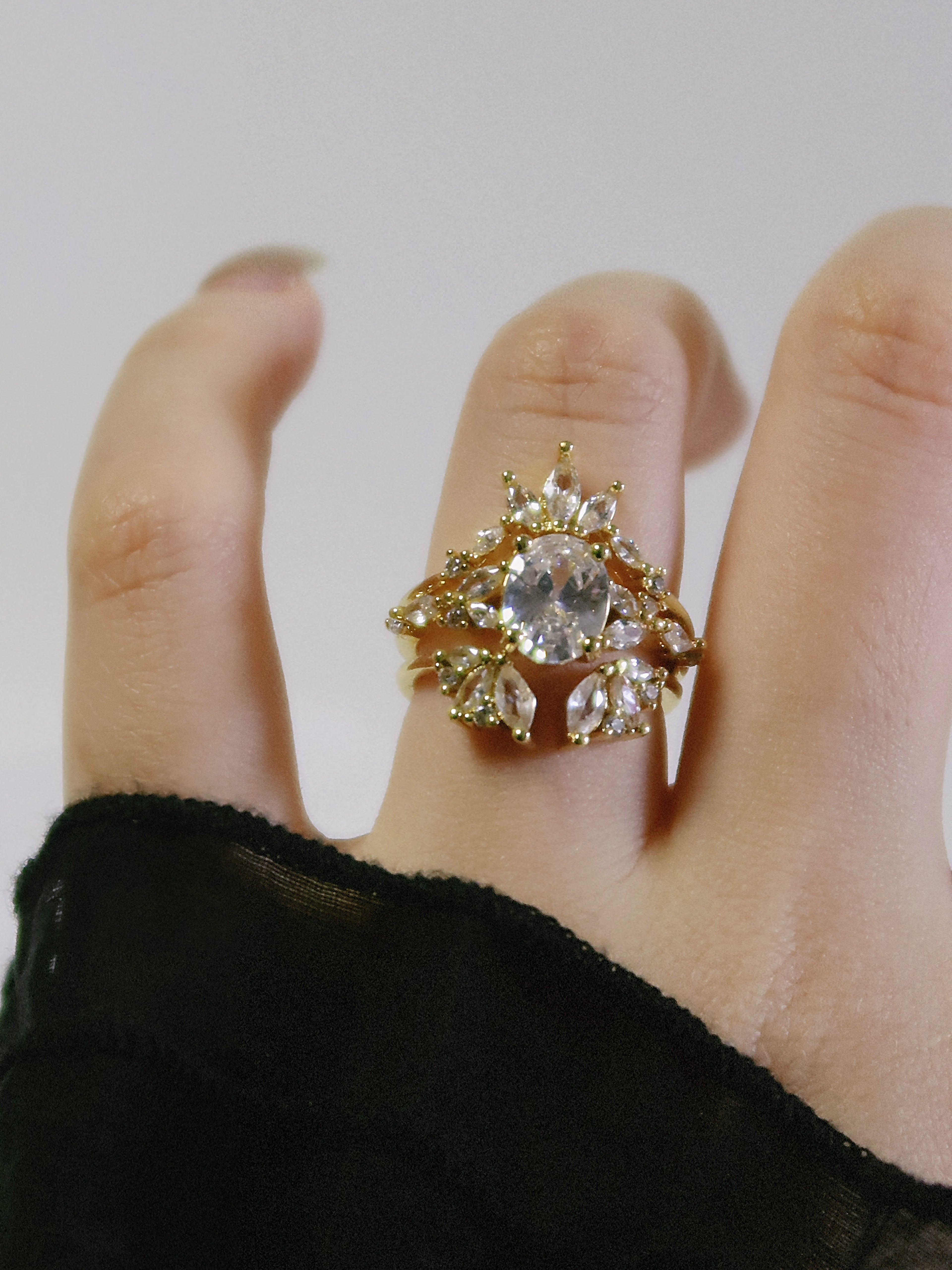 The Sovereign Trinity: The Throne — Gold Plated Eco-Brass Curved Cluster Cubic Zirconia Ring