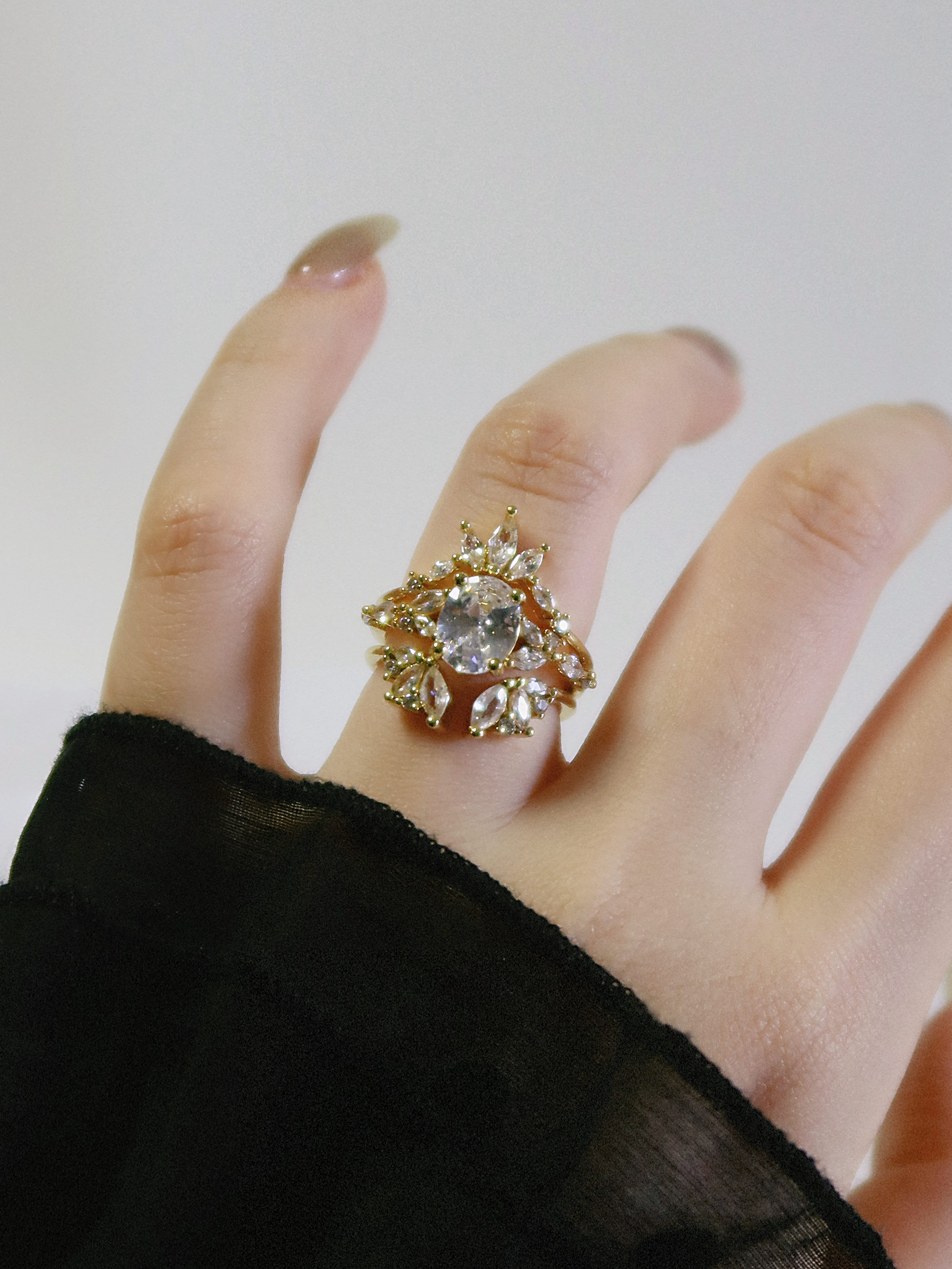 The Sovereign Trinity: The Throne — Gold Plated Eco-Brass Curved Cluster Cubic Zirconia Ring