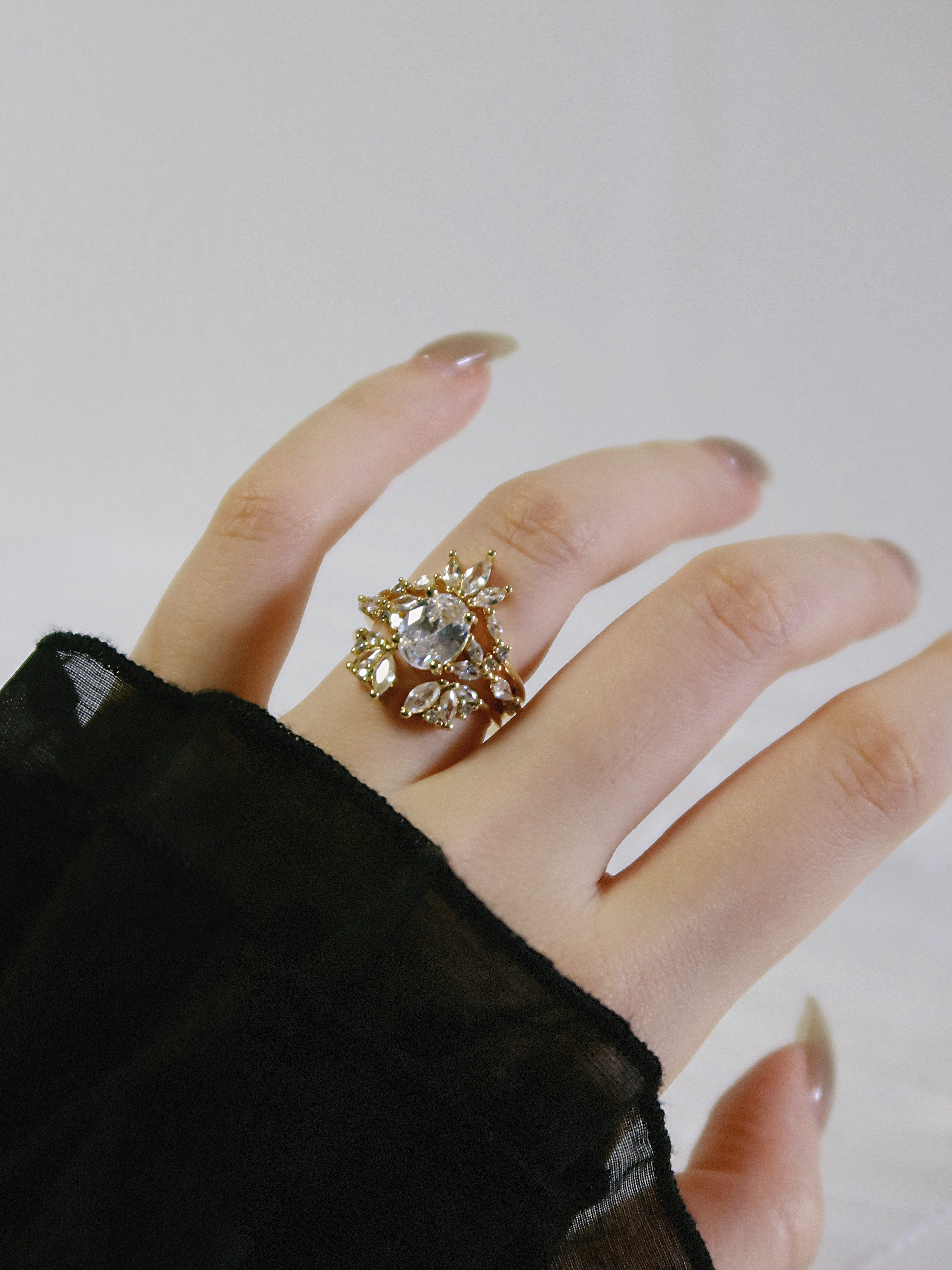 The Sovereign Trinity: The Throne — Gold Plated Eco-Brass Curved Cluster Cubic Zirconia Ring
