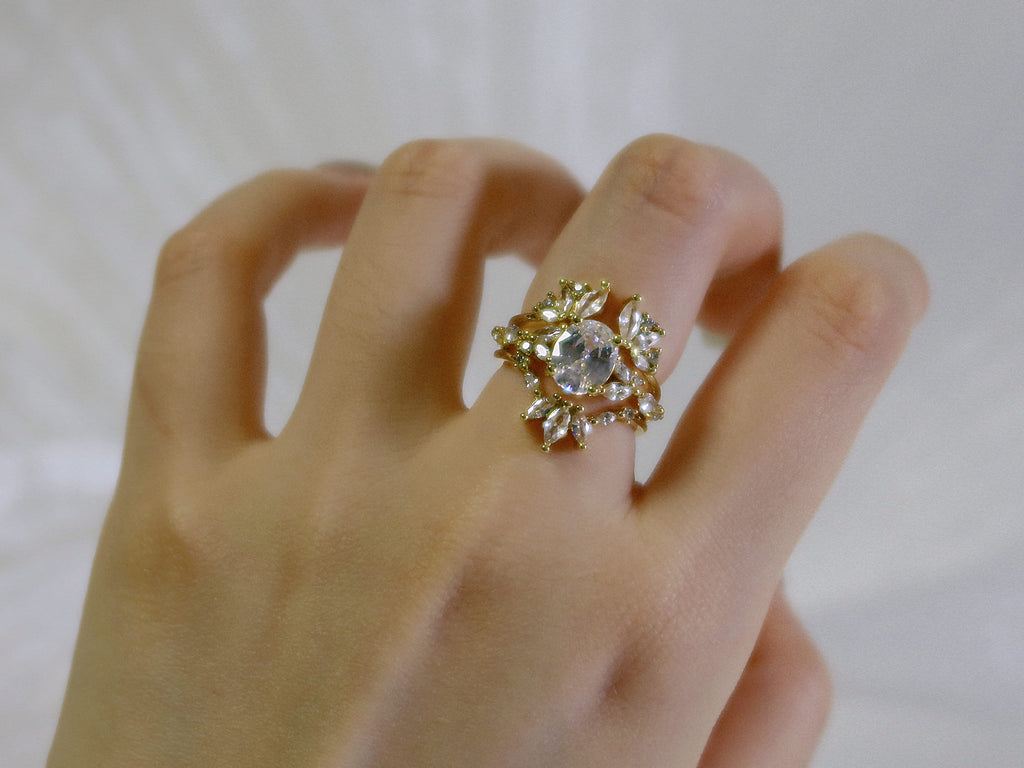 The Sovereign Trinity: The Throne — Gold Plated Eco-Brass Curved Cluster Cubic Zirconia Ring