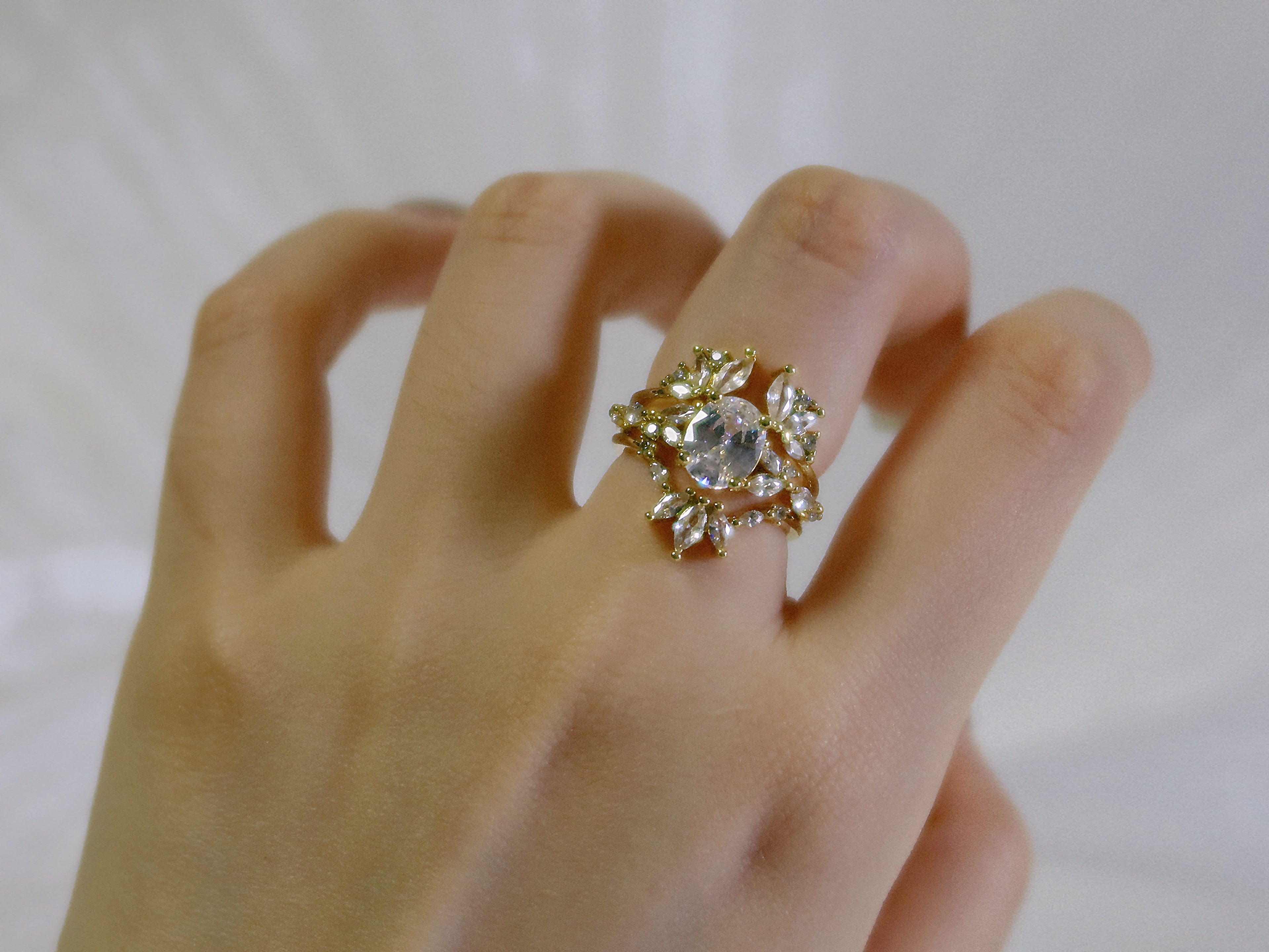 The Sovereign Trinity: The Throne — Gold Plated Eco-Brass Curved Cluster Cubic Zirconia Ring