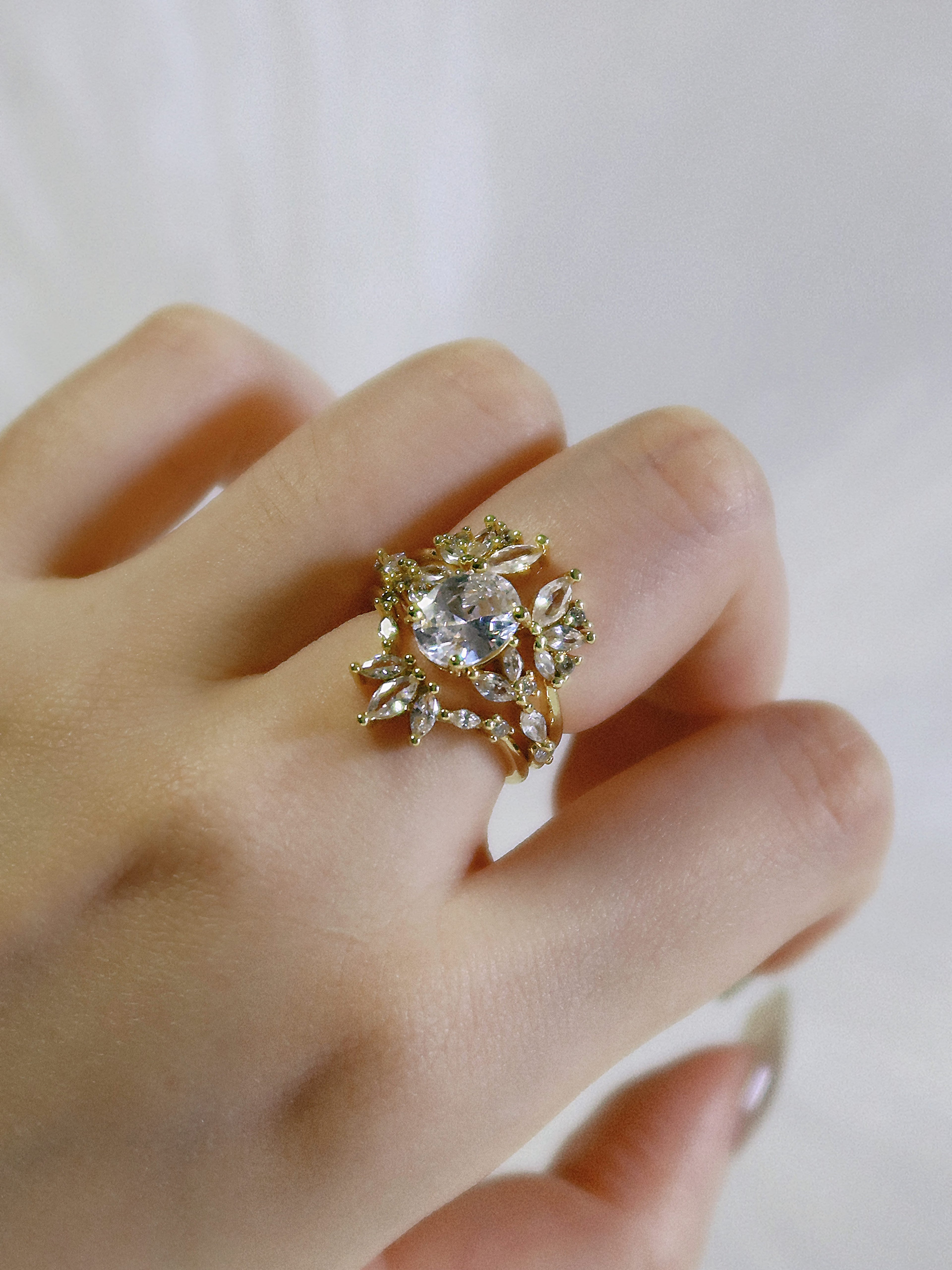 The Sovereign Trinity: The Throne — Gold Plated Eco-Brass Curved Cluster Cubic Zirconia Ring