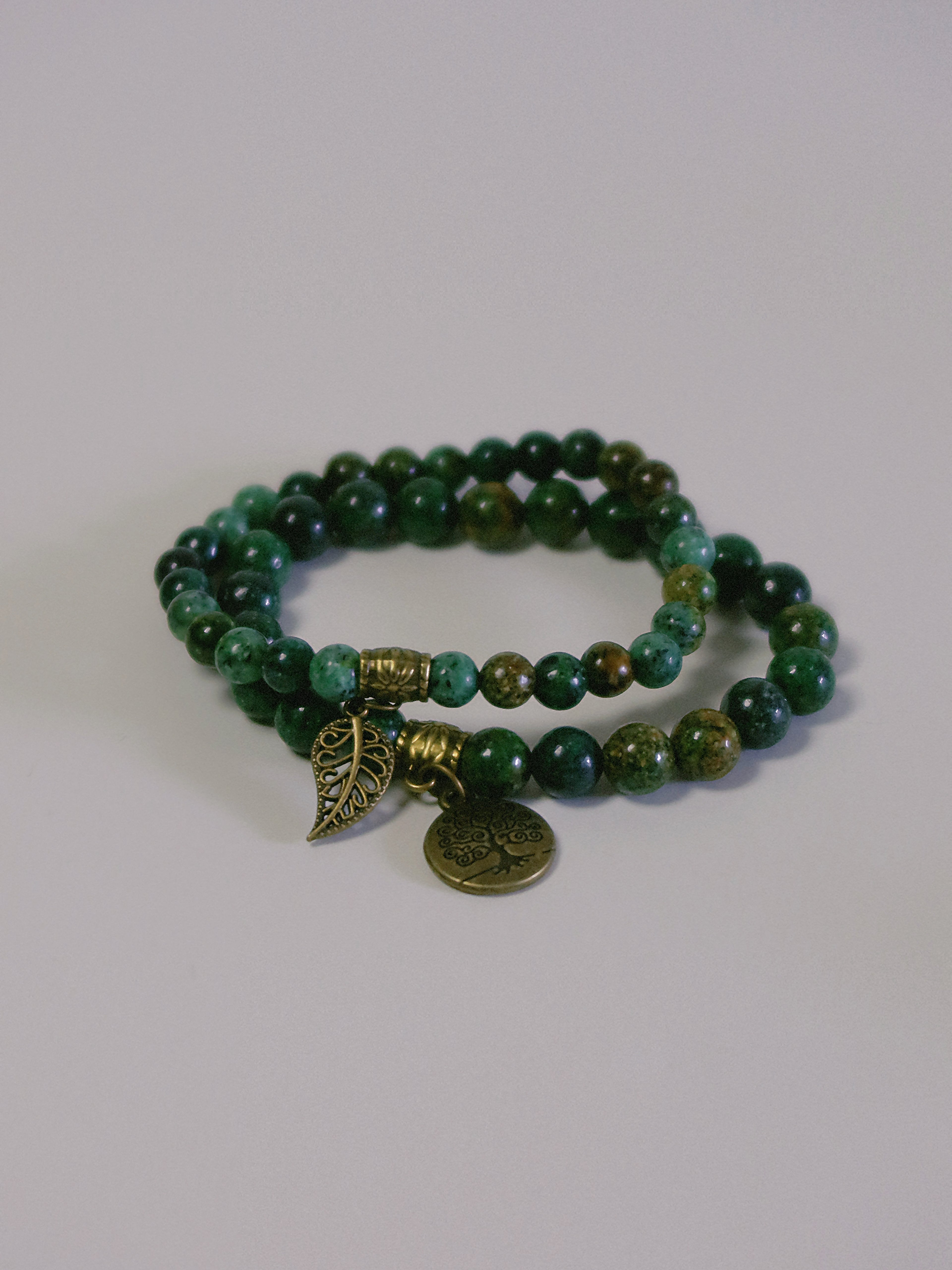 The Dryad. Antique Bronze and Turquoise Double-Wrap Beaded Bracelet