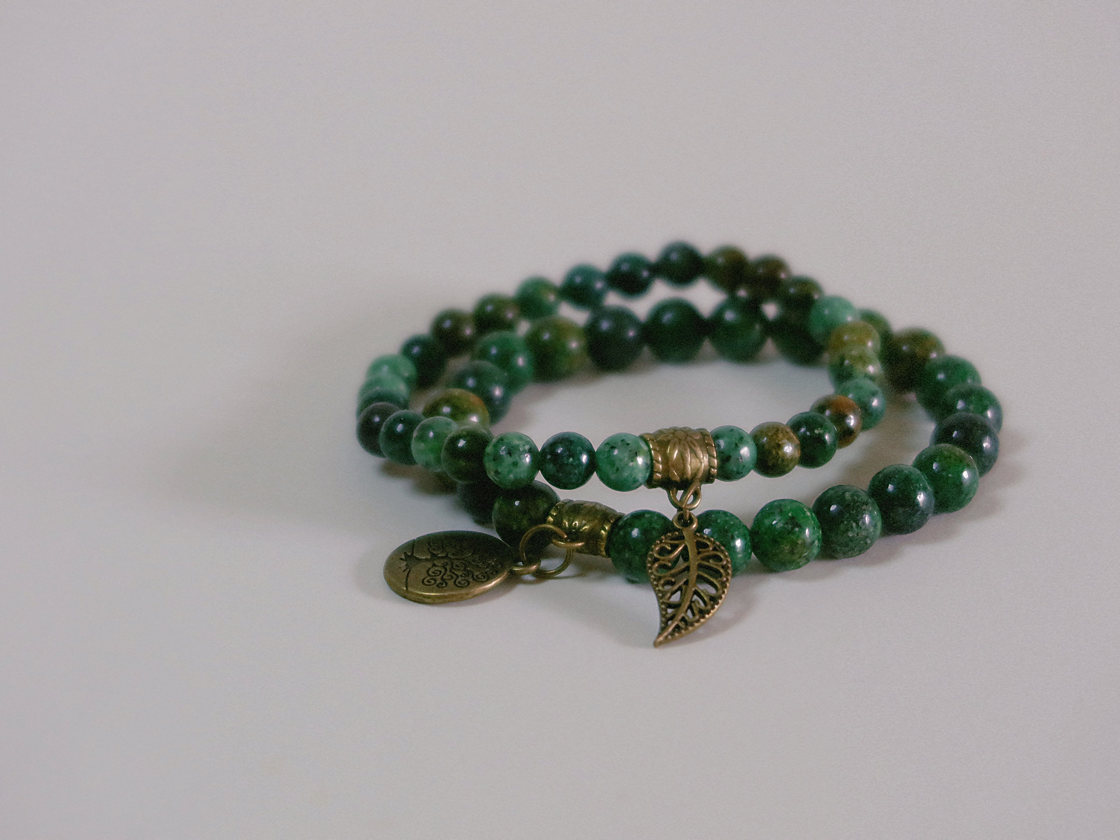 The Dryad. Antique Bronze and Turquoise Double-Wrap Beaded Bracelet