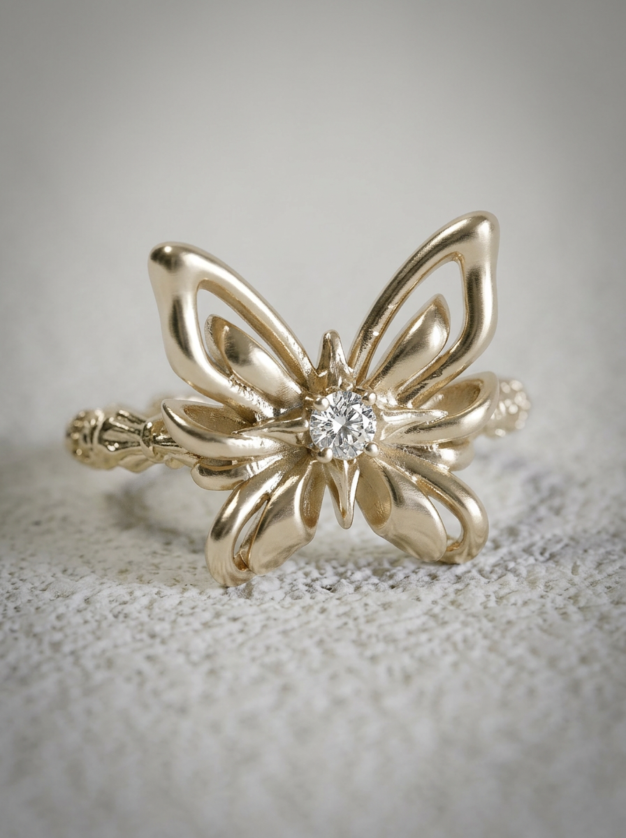 The Butterfly Key – 3D Openwork Ring in 18K Gold Plated Eco Brass