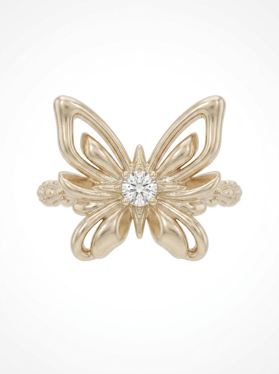 The Butterfly Key – 3D Openwork Ring in 18K Gold Plated Eco Brass