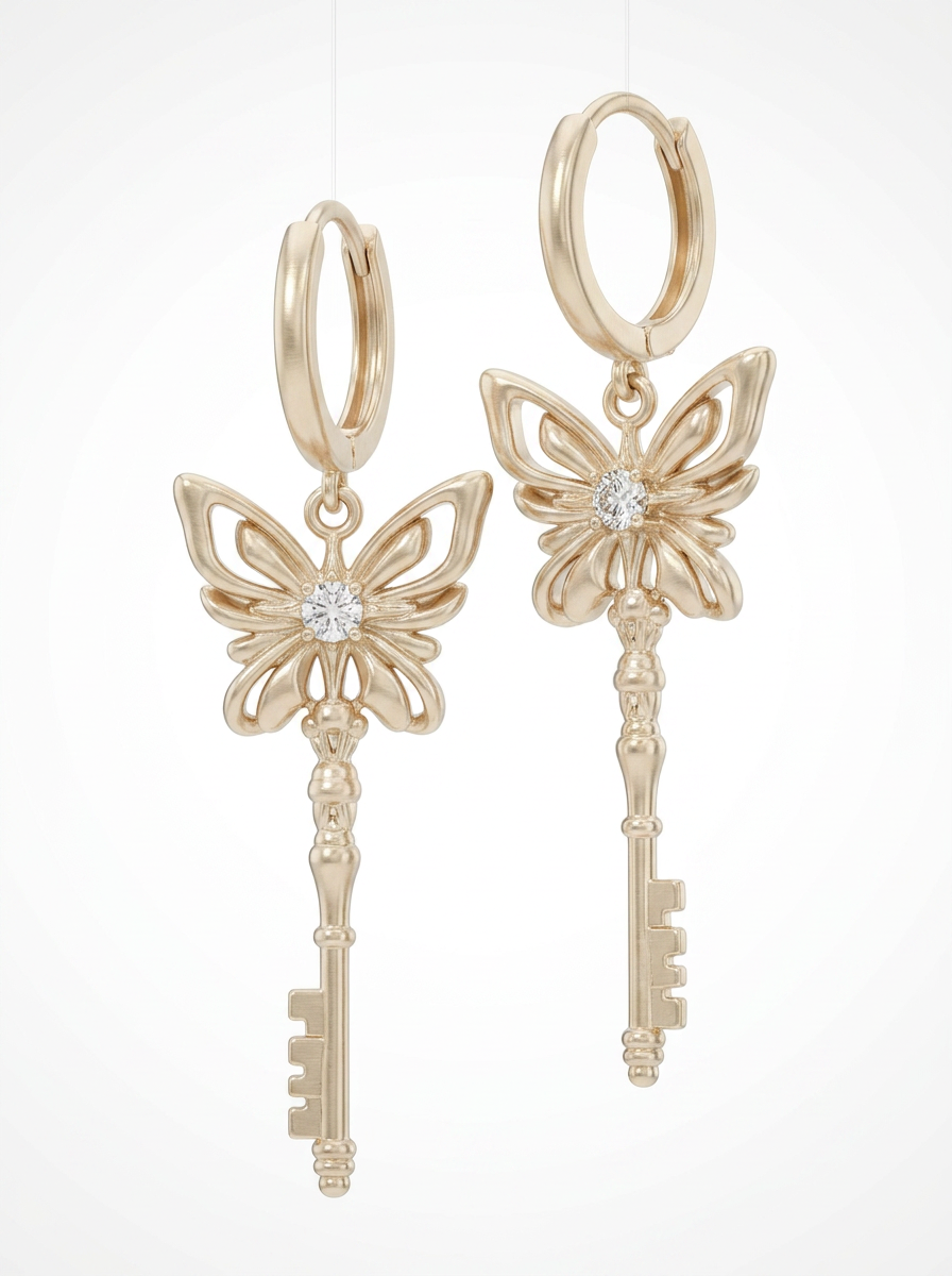 The Butterfly Key – Radiant Drop Earrings in 18K Gold Plated Eco Brass
