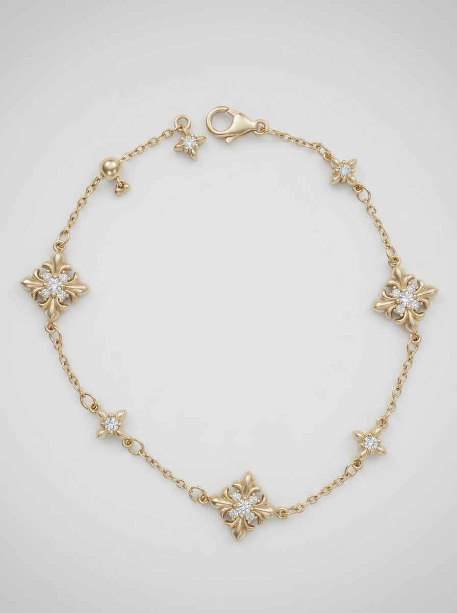 The Golden Iris – Delicate Charm Bracelet in 18K Gold Plated Eco Brass