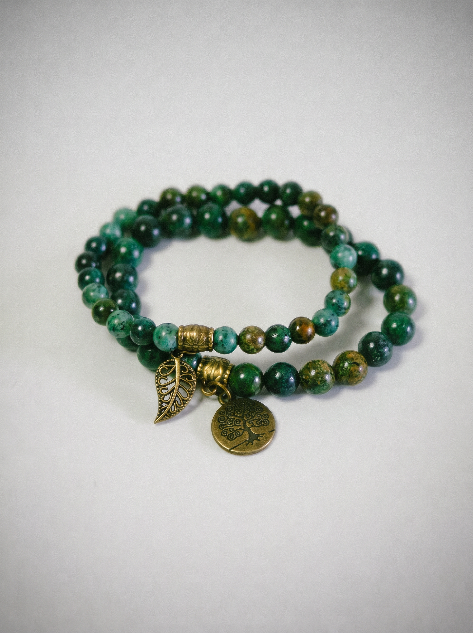 The Dryad. Antique Bronze and Turquoise Double-Wrap Beaded Bracelet