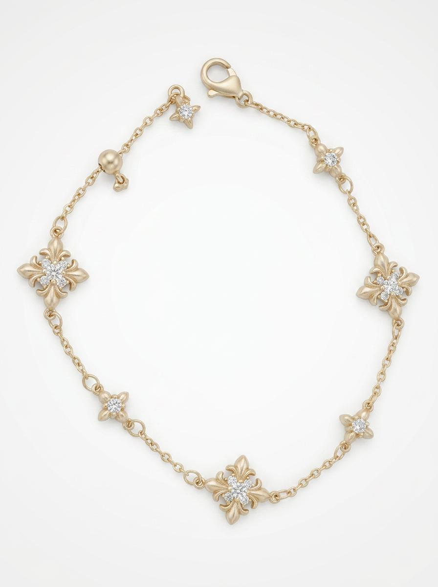 The Golden Iris – Delicate Charm Bracelet in 18K Gold Plated Eco Brass
